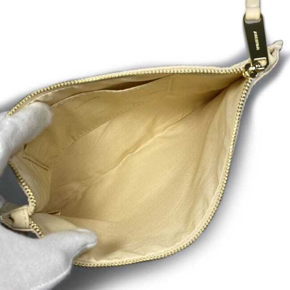 Burberry Clutch Bag Cream Beige Gold Canvas Leather Zipper Strap Logo Clutch - Picture 4 of 8